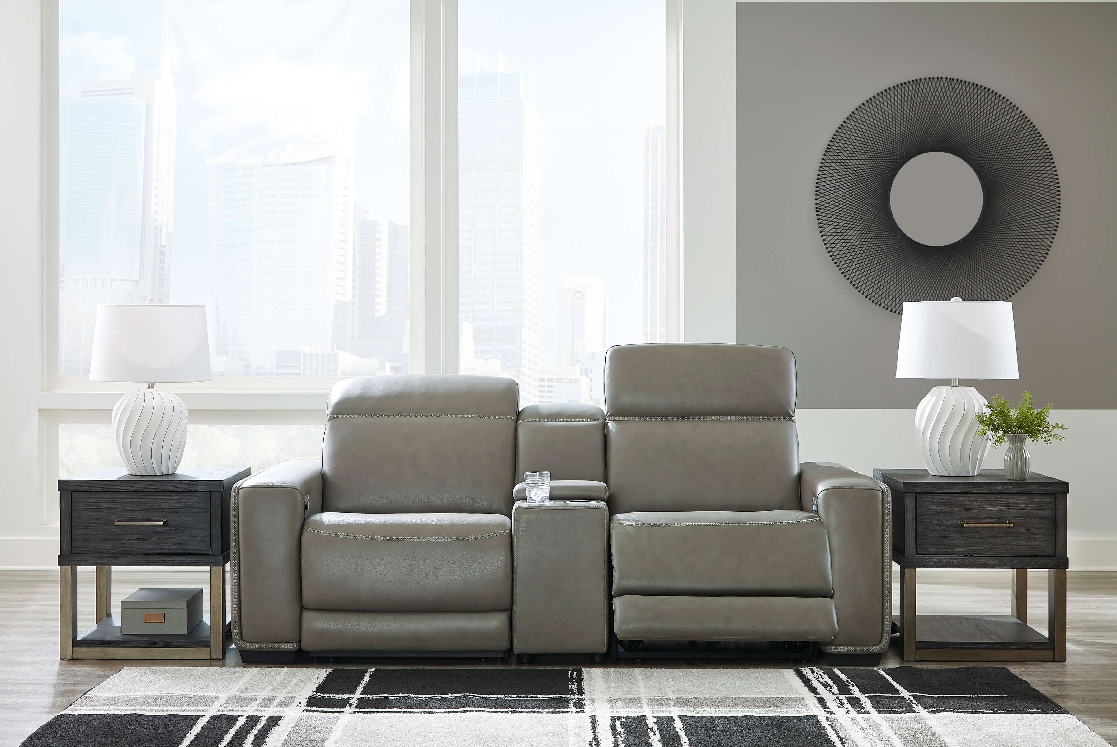 Ashley Correze 3-Piece Gray Leather Loveseat
