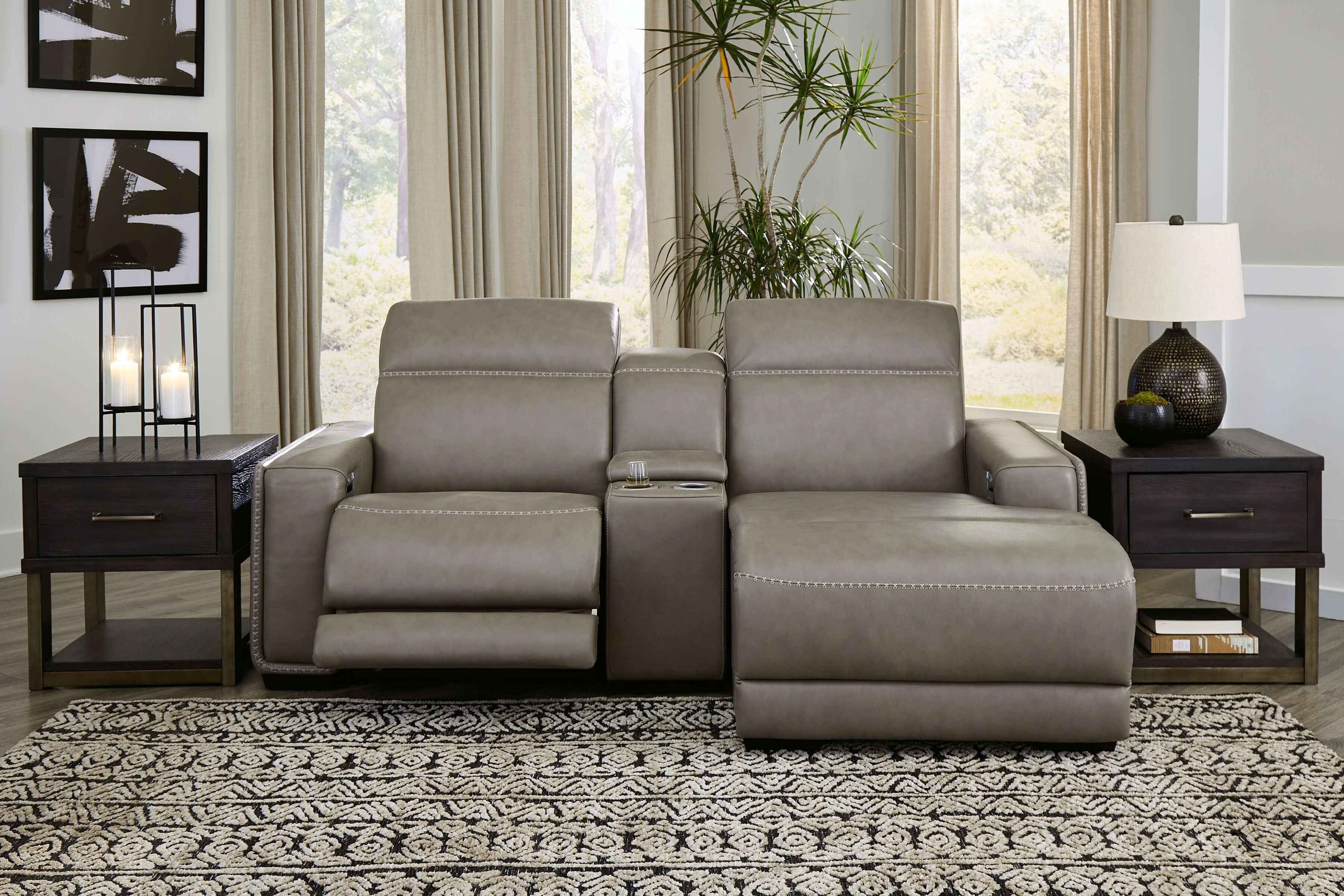 Ashley Correze 3-Pc Leather Power Reclining RAF Sectional, Gray
