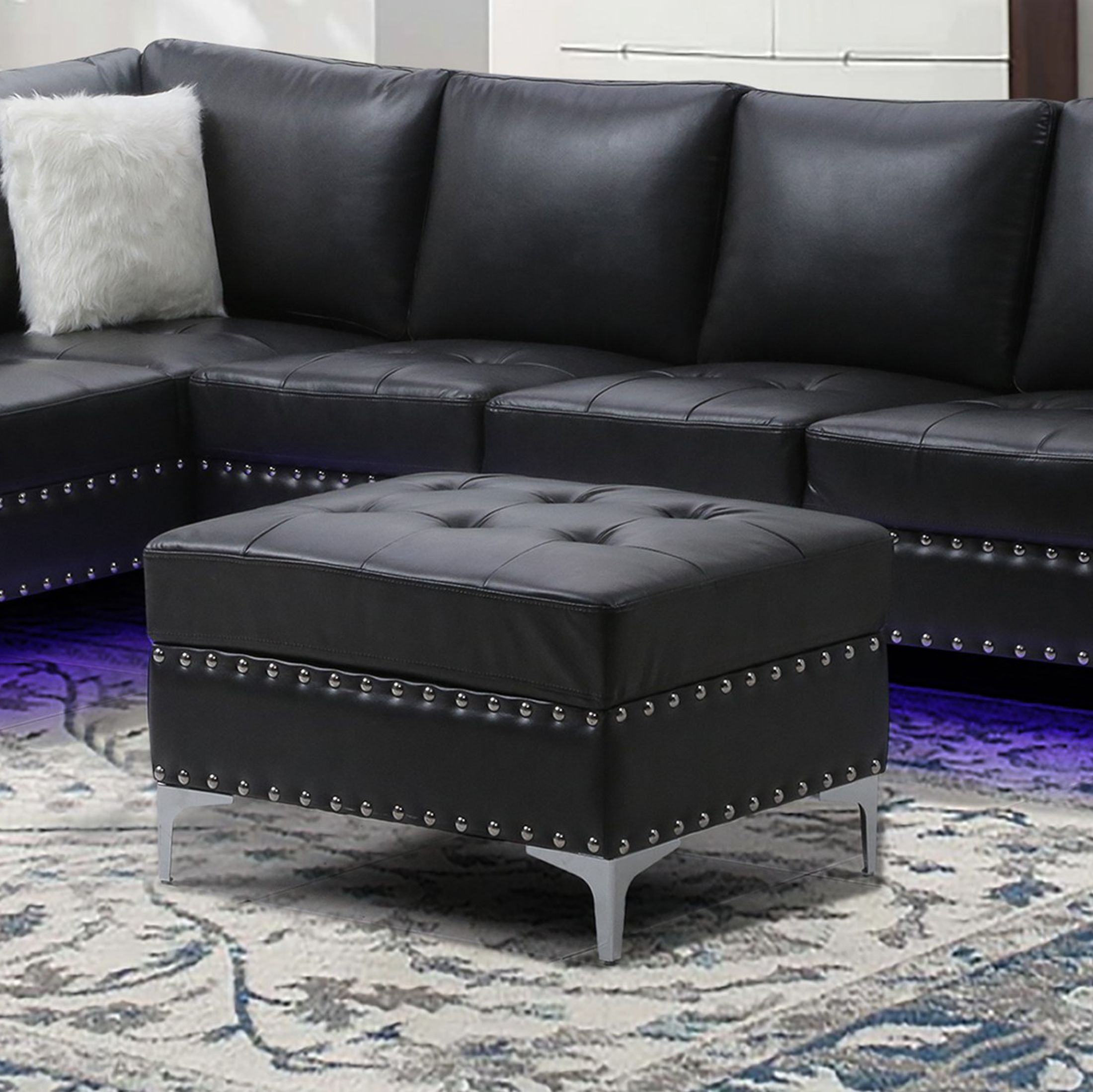 U97 Velvet/Leather Air Storage Ottoman