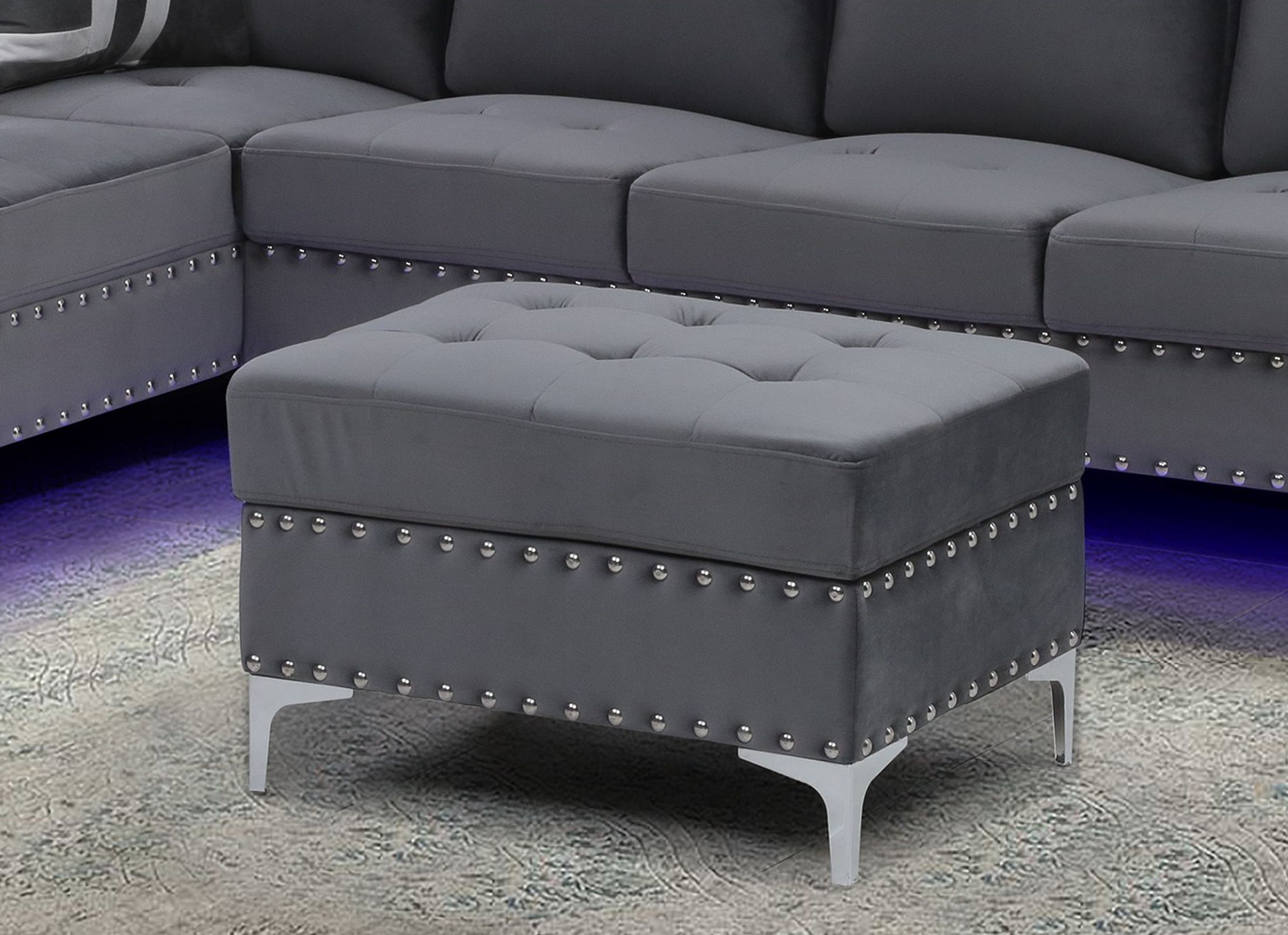 U97 Velvet/Leather Air Storage Ottoman
