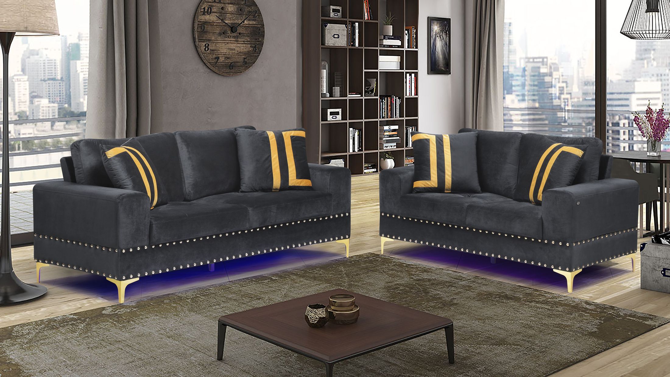 U98 Fabric Loveseat w/LED Lighting
