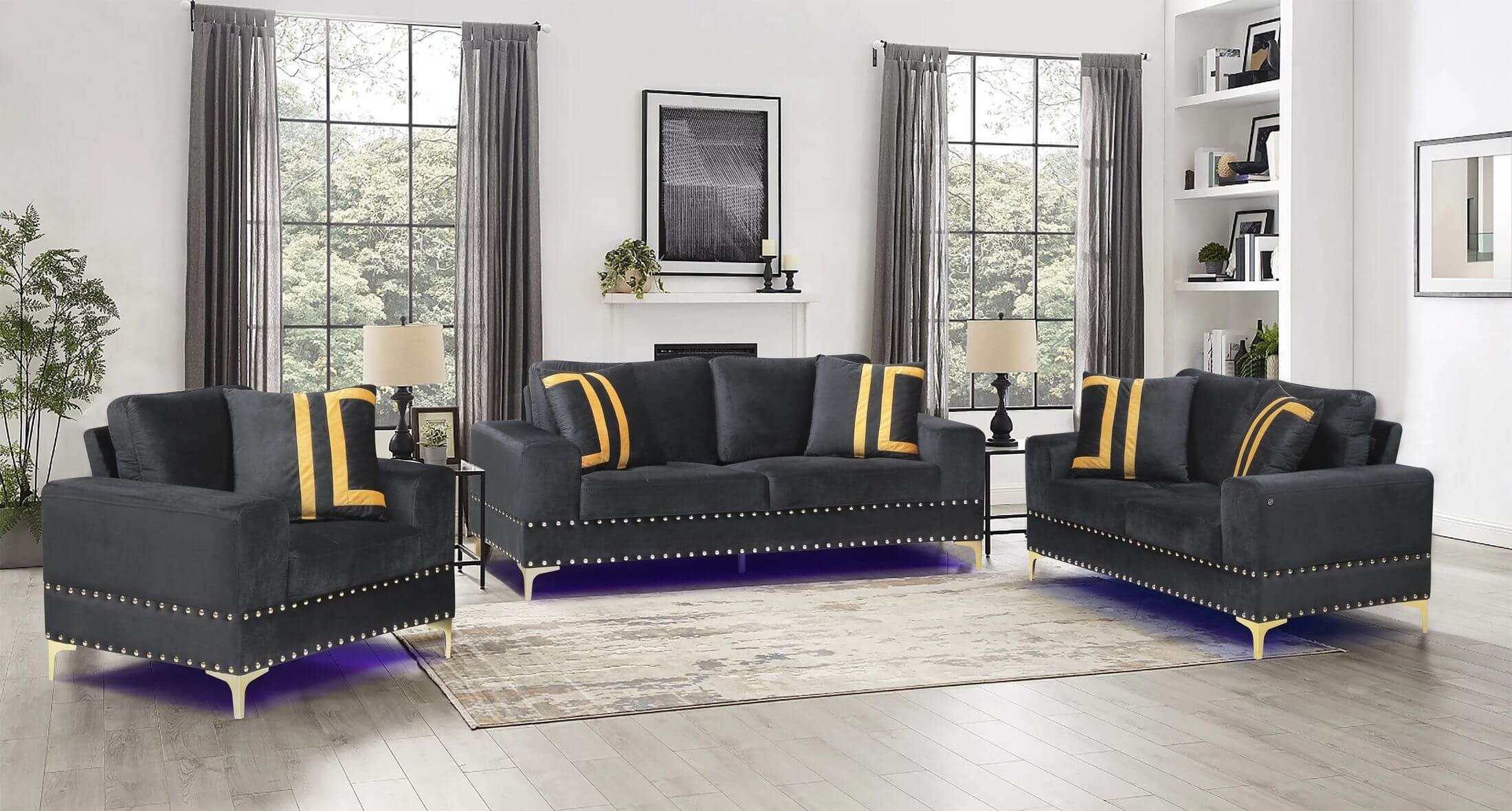 U98 Velvet Living Room Set w/LED Lighting