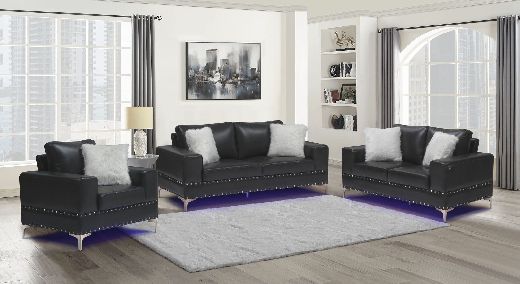 U98 Faux Leather Sofa w/LED Lighting