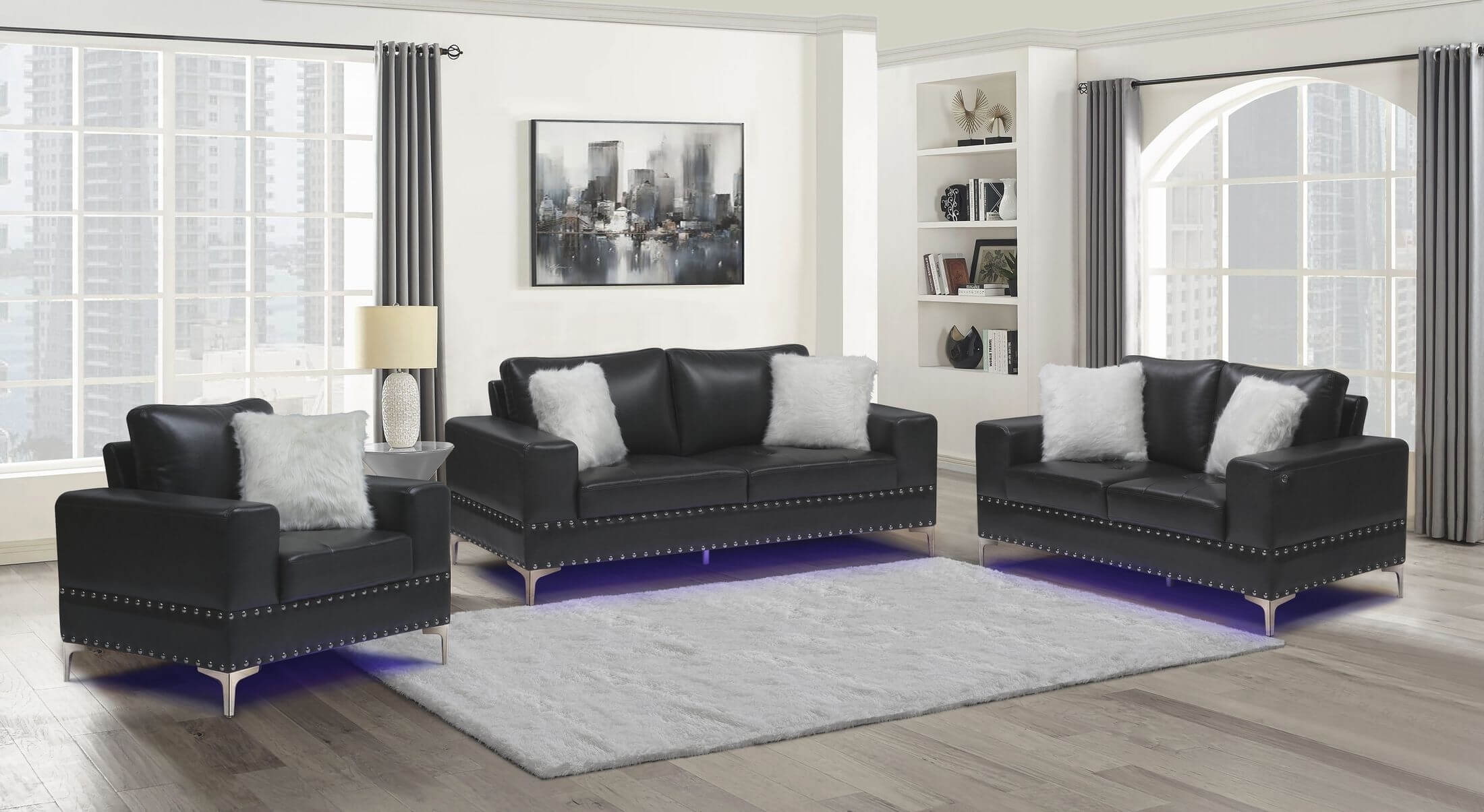 U98 Leatherette Living Room Set w/LED Lighting