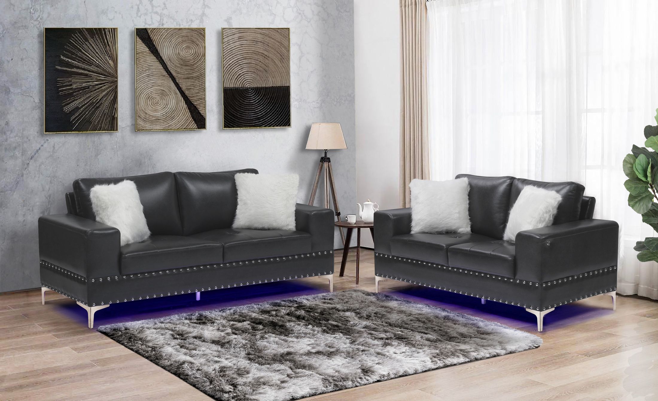 U98 Faux Leather Sofa w/LED Lighting