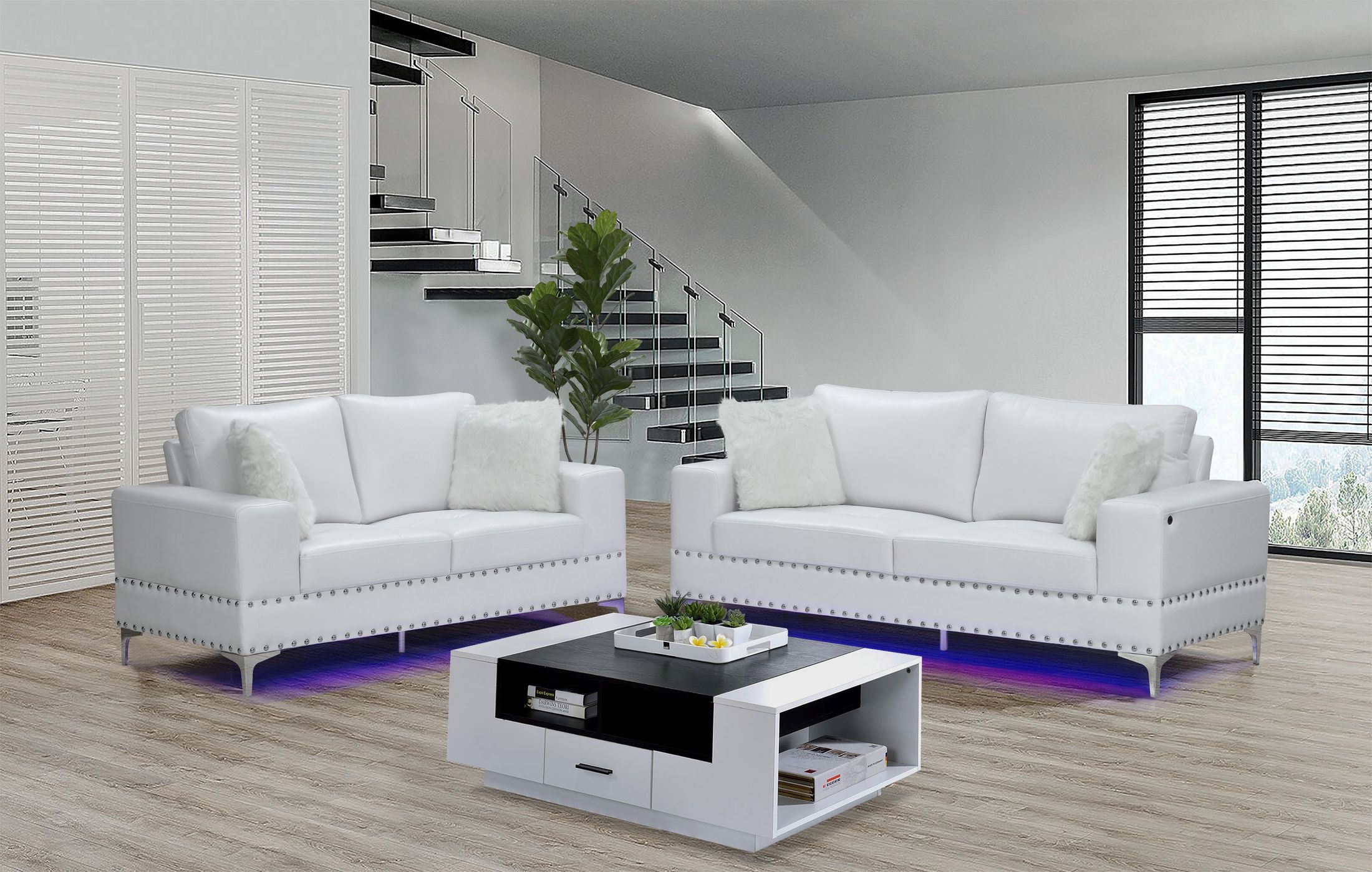 U98 Fabric/Leatherette Loveseat w/LED Lighting