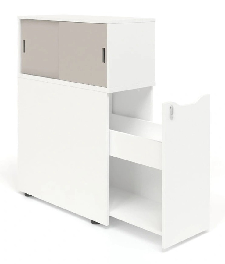 Boxi Office Lockable Storage Tower w/Sliding Doors Top Bookcase, Right Hand
