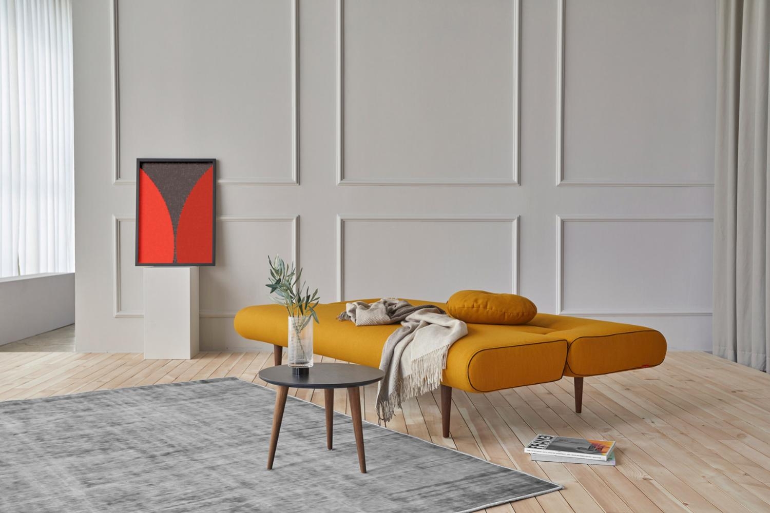 Unfurl Fabric Sofa Bed w/Dark Wood Legs
