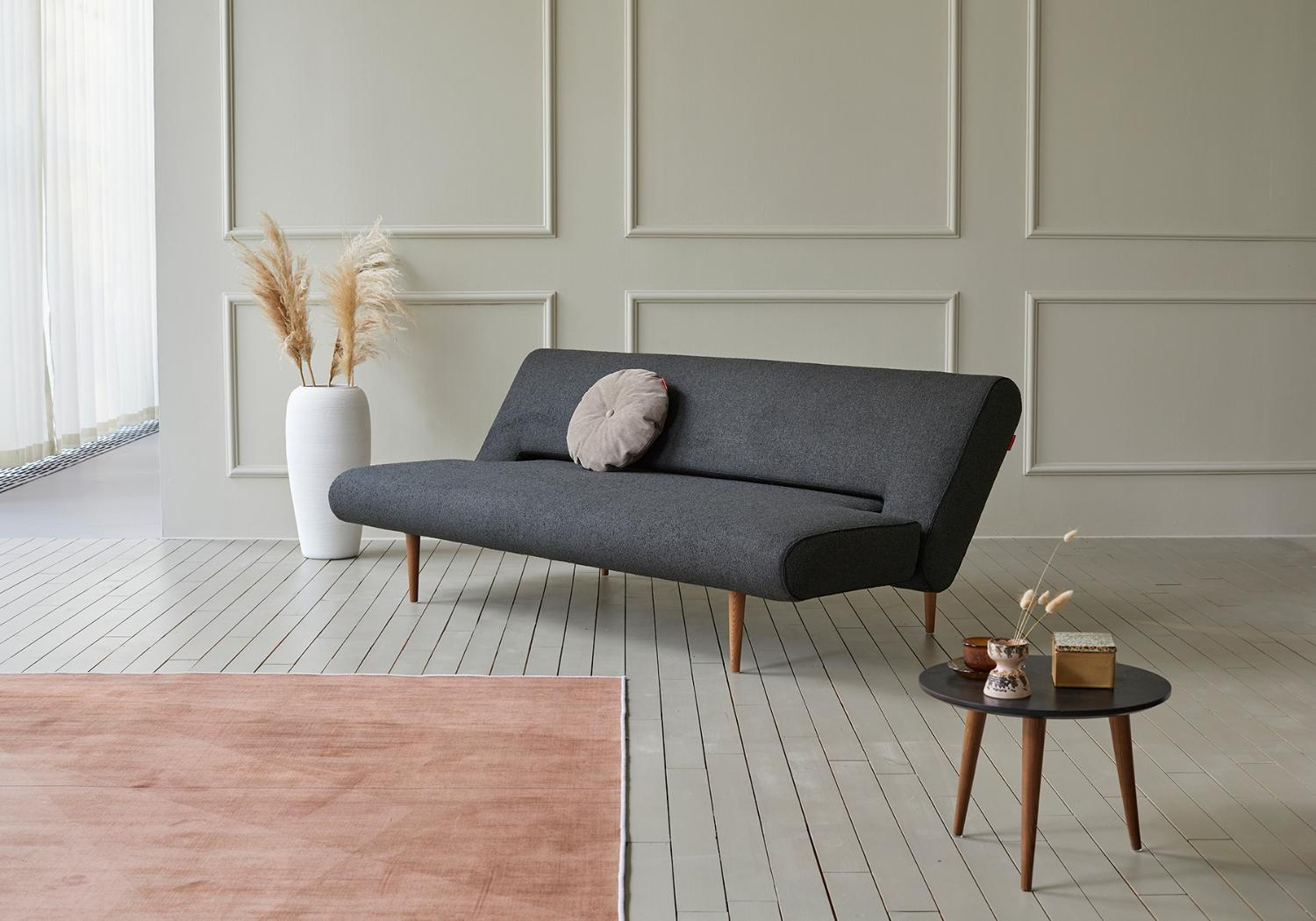 Unfurl Fabric Sofa Bed w/Dark Wood Legs