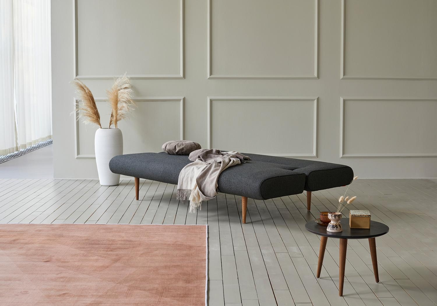 Unfurl Fabric Sofa Bed w/Dark Wood Legs