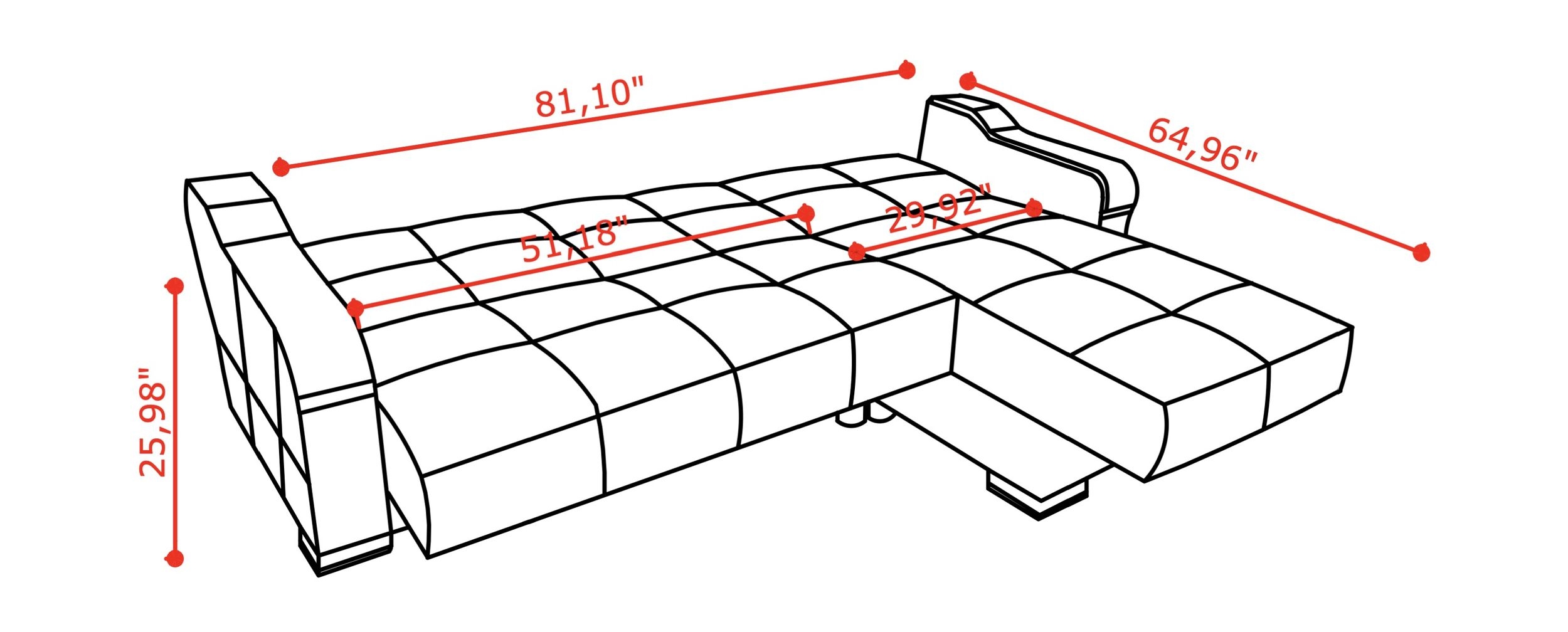 SM Uptown Fabric/PU Reversible Chaise Sectional Sofa with Storage