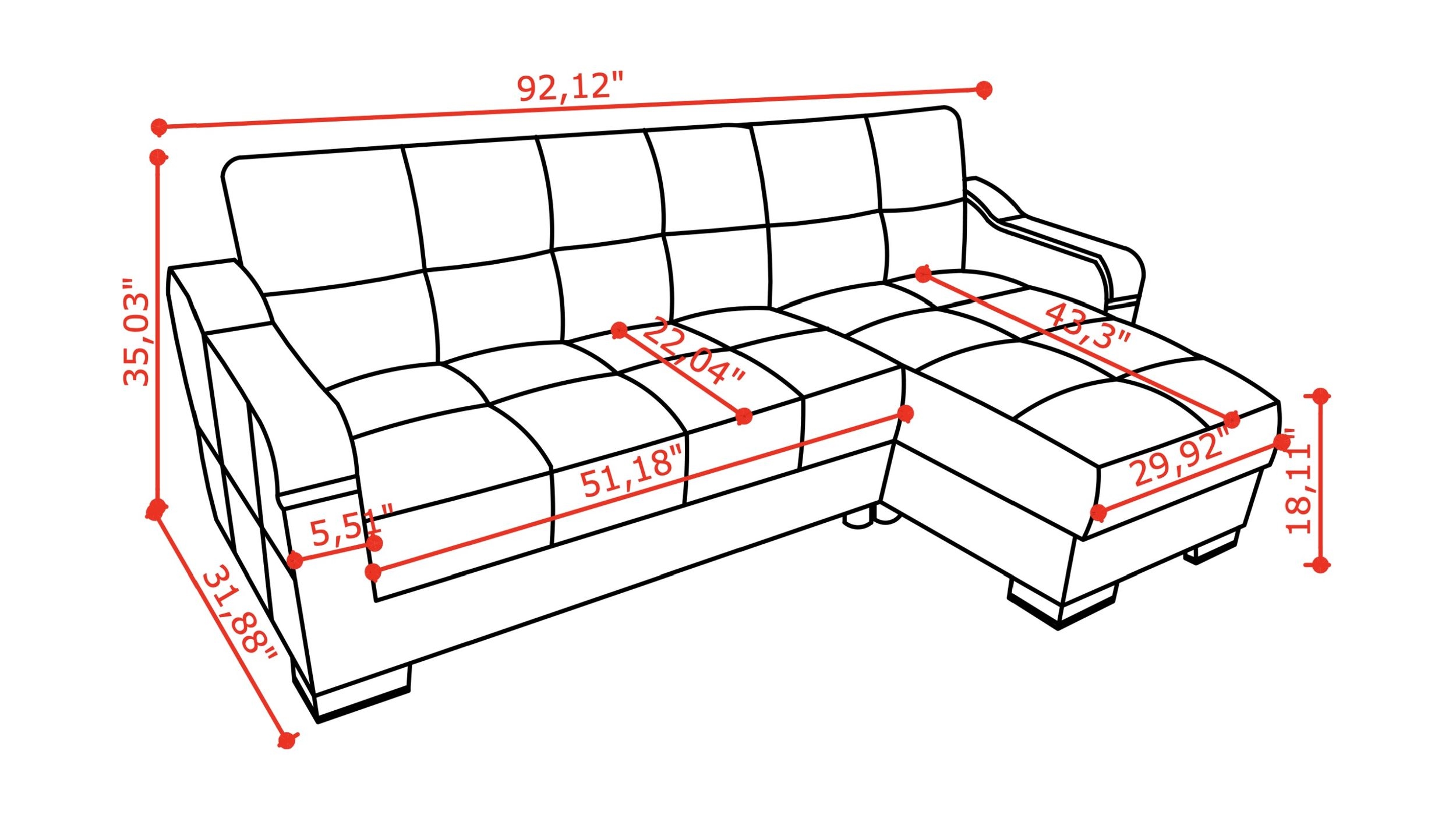 SM Uptown Fabric/PU Reversible Chaise Sectional Sofa with Storage