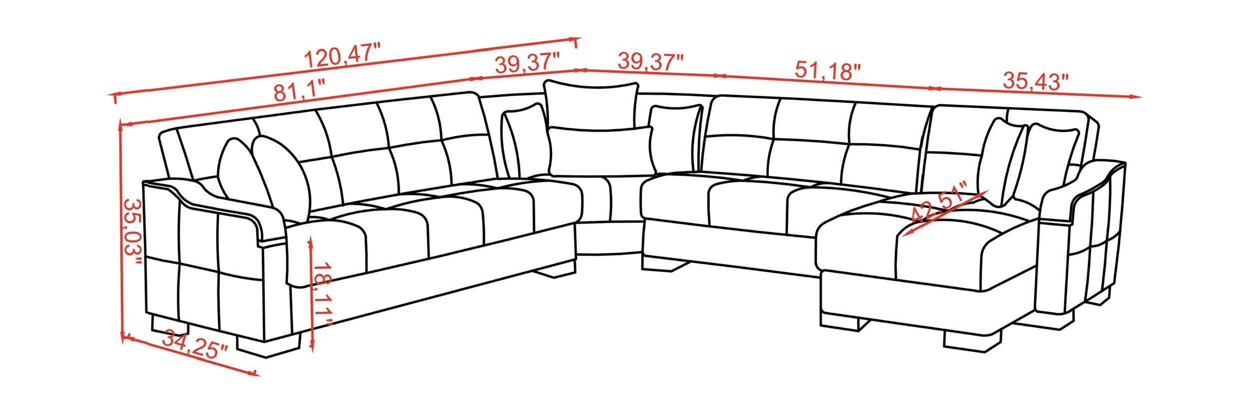 SM Uptown Fabric/PU Reversible L-Shape Storage Sleeper Sectional Sofa with Chaise