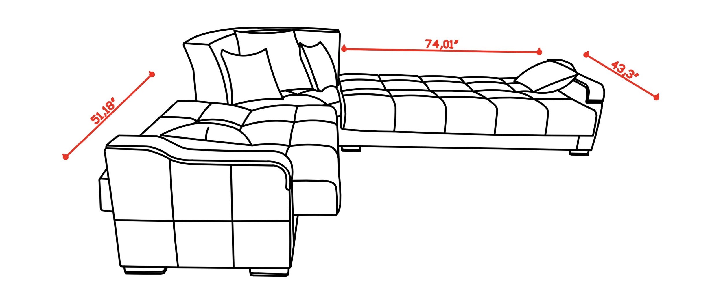 SM Uptown Fabric/PU Reversible L-Shape Storage Sleeper Sectional Sofa