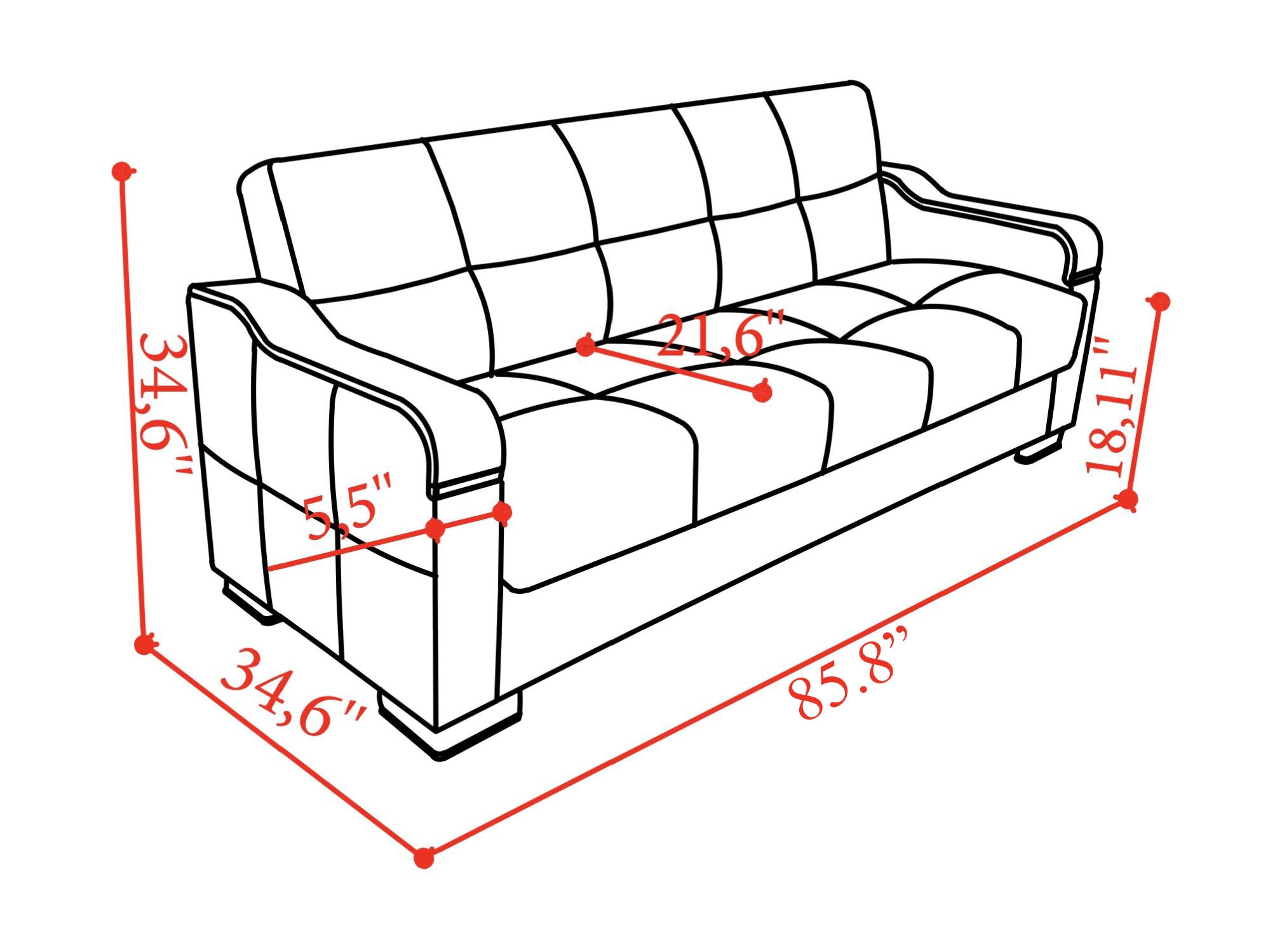 SM Uptown Fabric/PU Sleeper Sofa with Storage