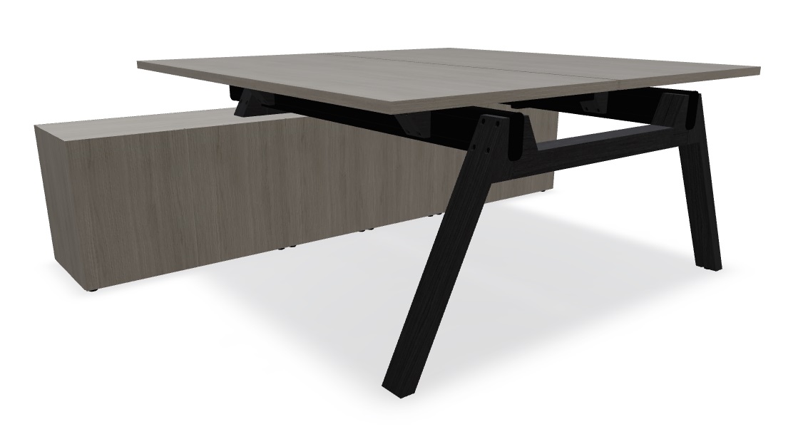 Viga 63" Office Melamine 2-Desk Bench w/3 Fronts Storage