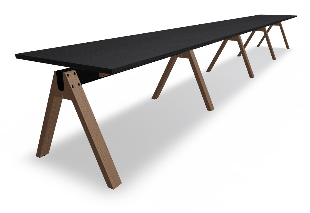 Viga Office Veneer Single-Row 4-Desk Bench