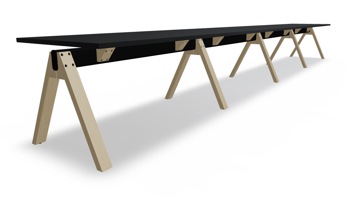 Viga Office Melamine Single-Row 4-Desk Bench
