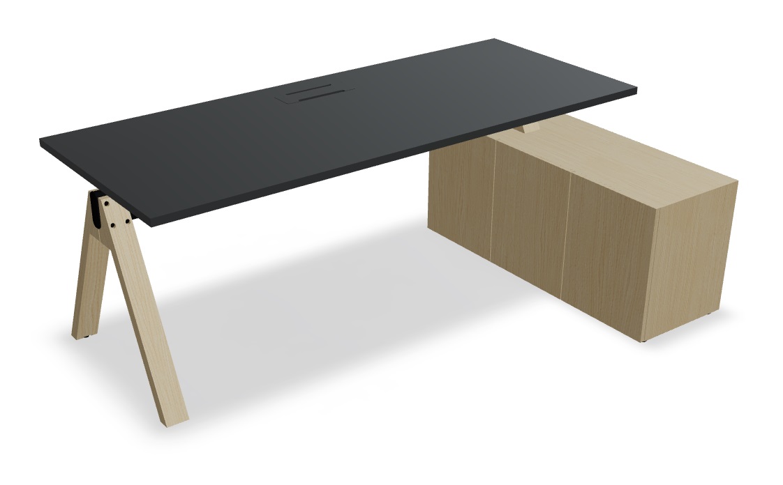 Viga Office Veneer Single Desk w/Managerial Storage w/3 Fronts Right, W78.7" x D51.1"