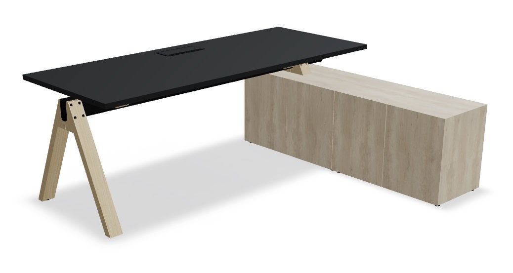 Viga Office Melamine Single Desk w/Managerial Storage w/4 Fronts Right, W78.7" x D66.5"