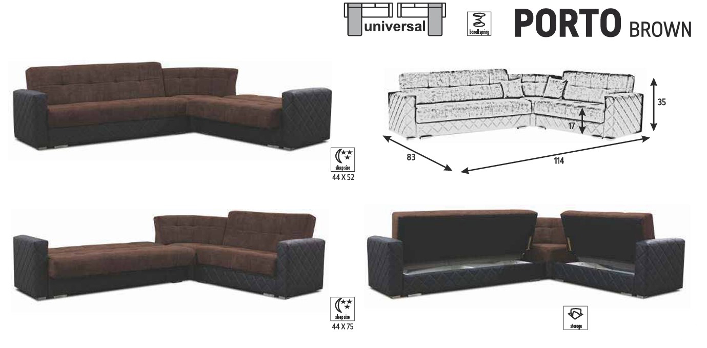 Porto L-Shaped Fabric Convertible Storage Sectional Sofa
