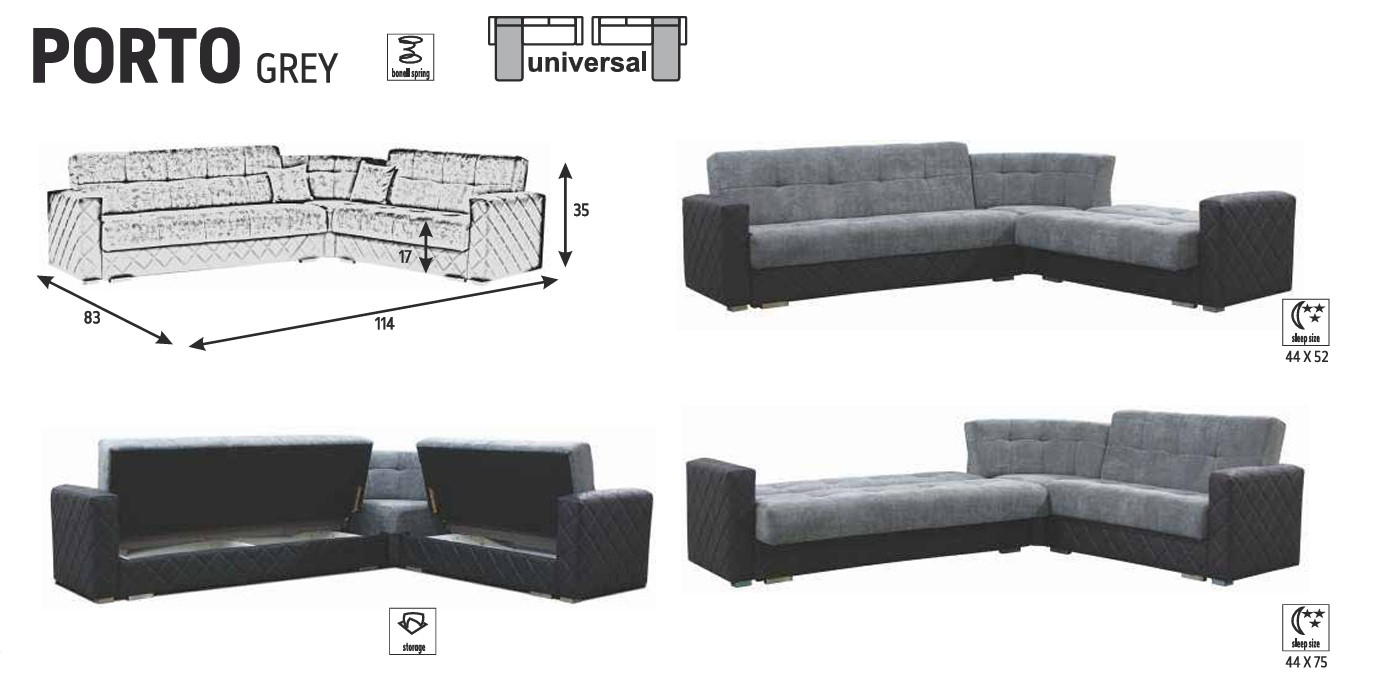 Porto L-Shaped Fabric Convertible Storage Sectional Sofa
