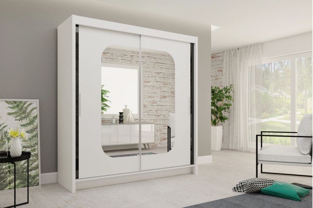Marika 47-inch 2-Door Gloss Wood Wardrobe with Mirror