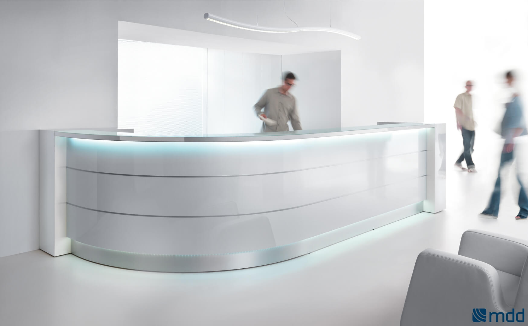 VALDE Curved Reception Desk, High Gloss White by MDD Office Furniture