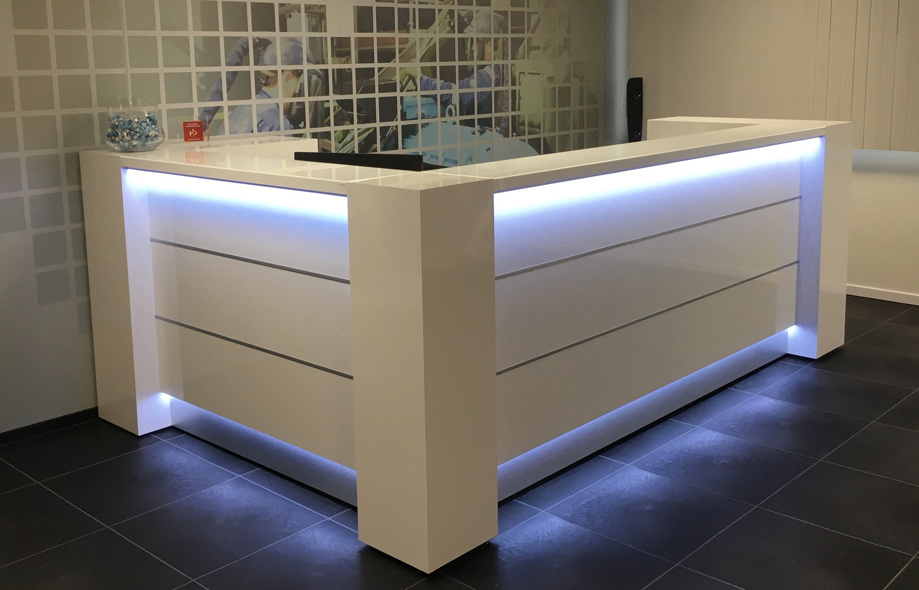 Corner Reception Desk with blue light