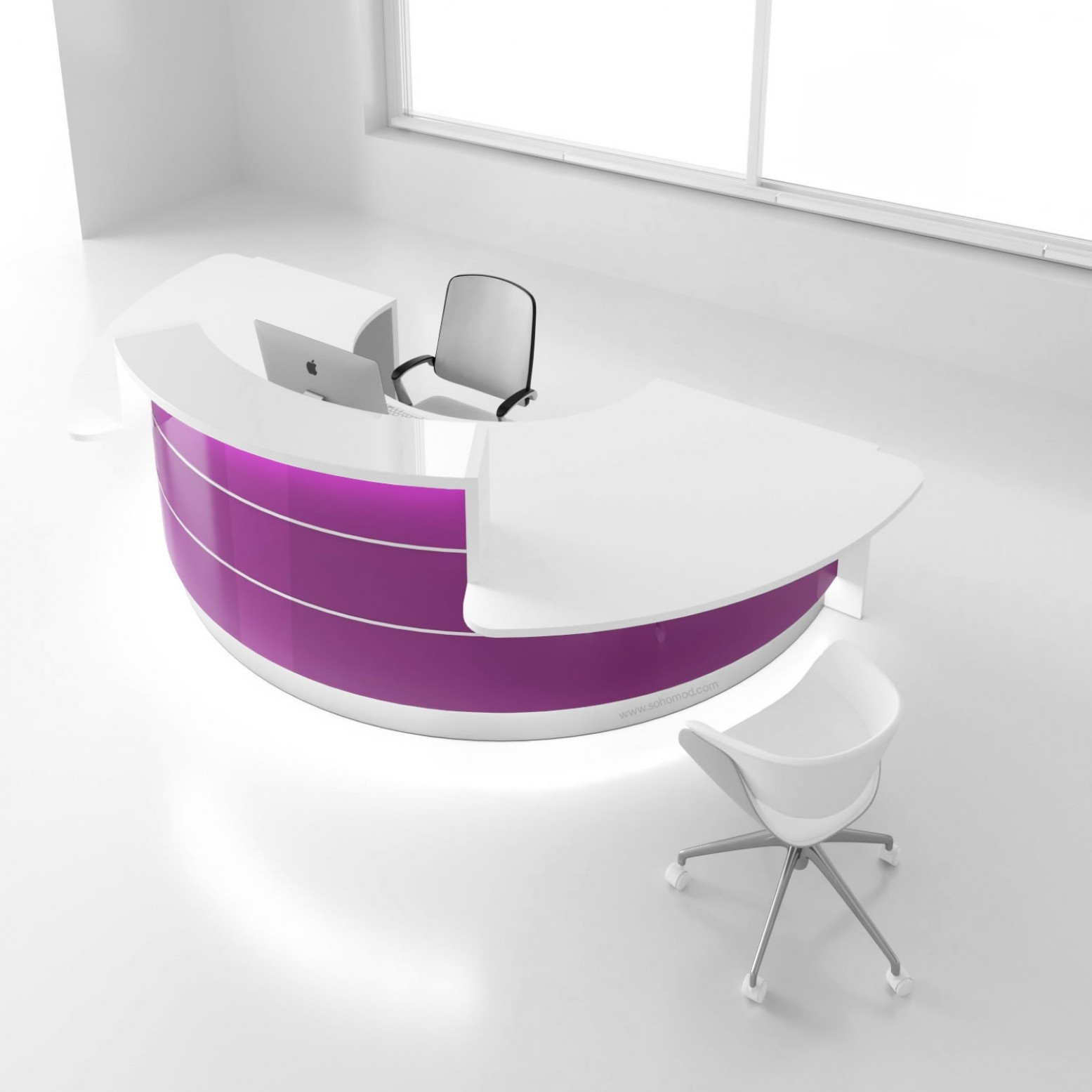 Valde 141" Curved Reception Desk w/Counter Top in purple