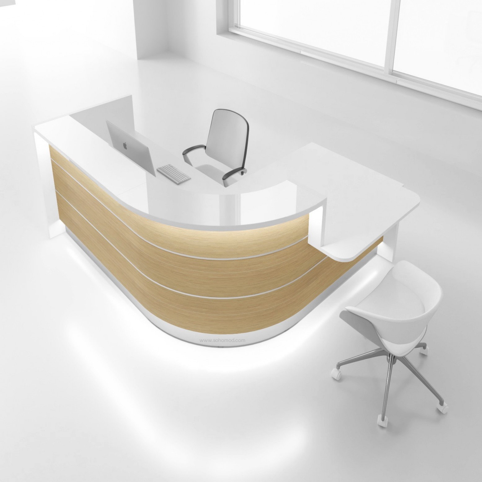 MDD Valde 96" Corner Reception Desk in Natural Oak