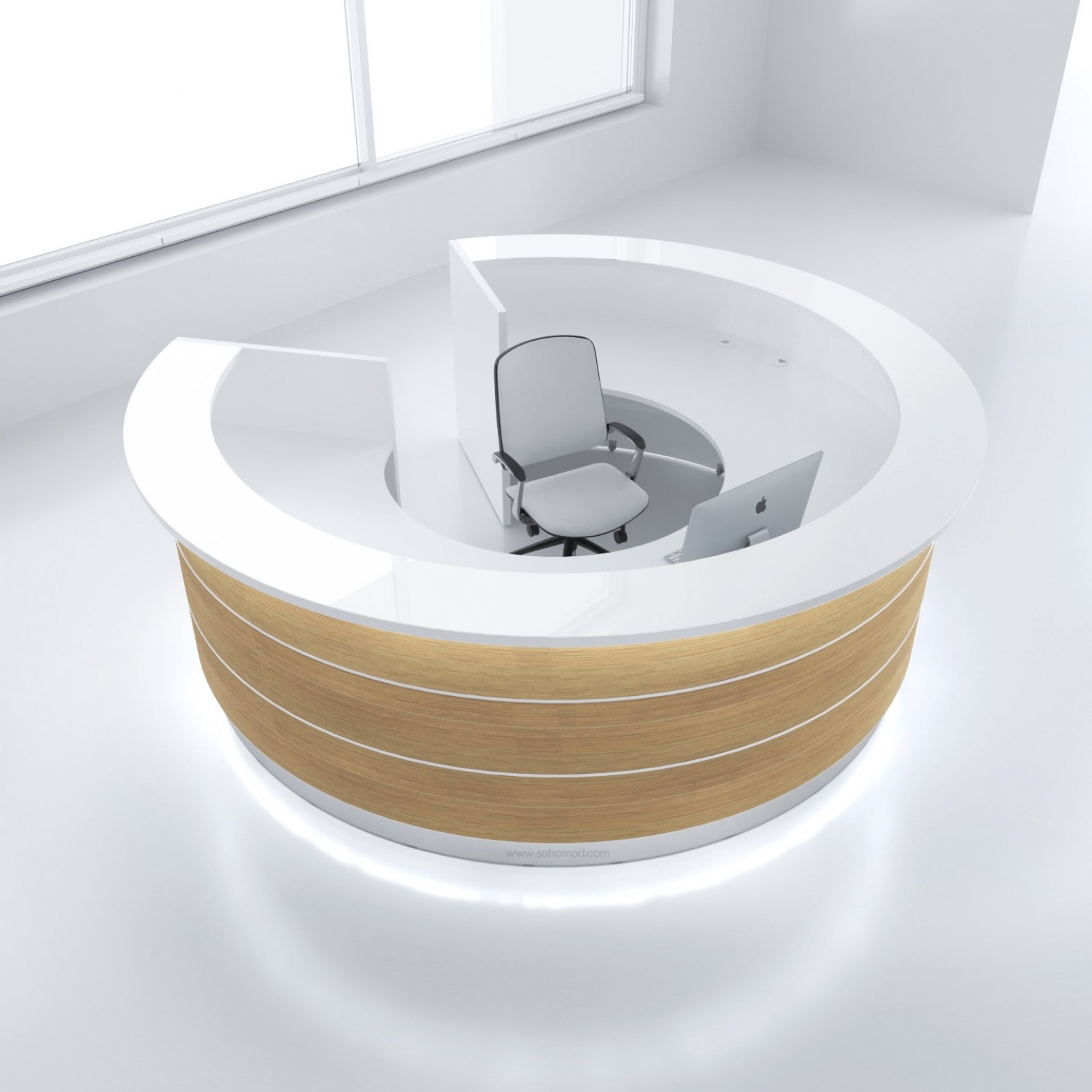 MDD Valde 126" Round Curved Reception Desk in Natural Oak