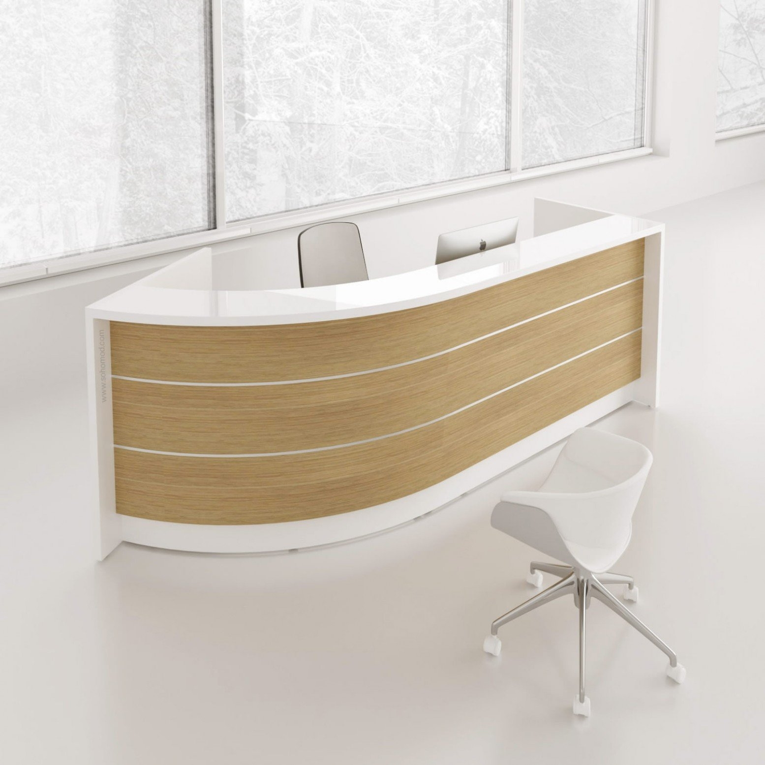 Valde 107" Curved Reception Desk in yellow front