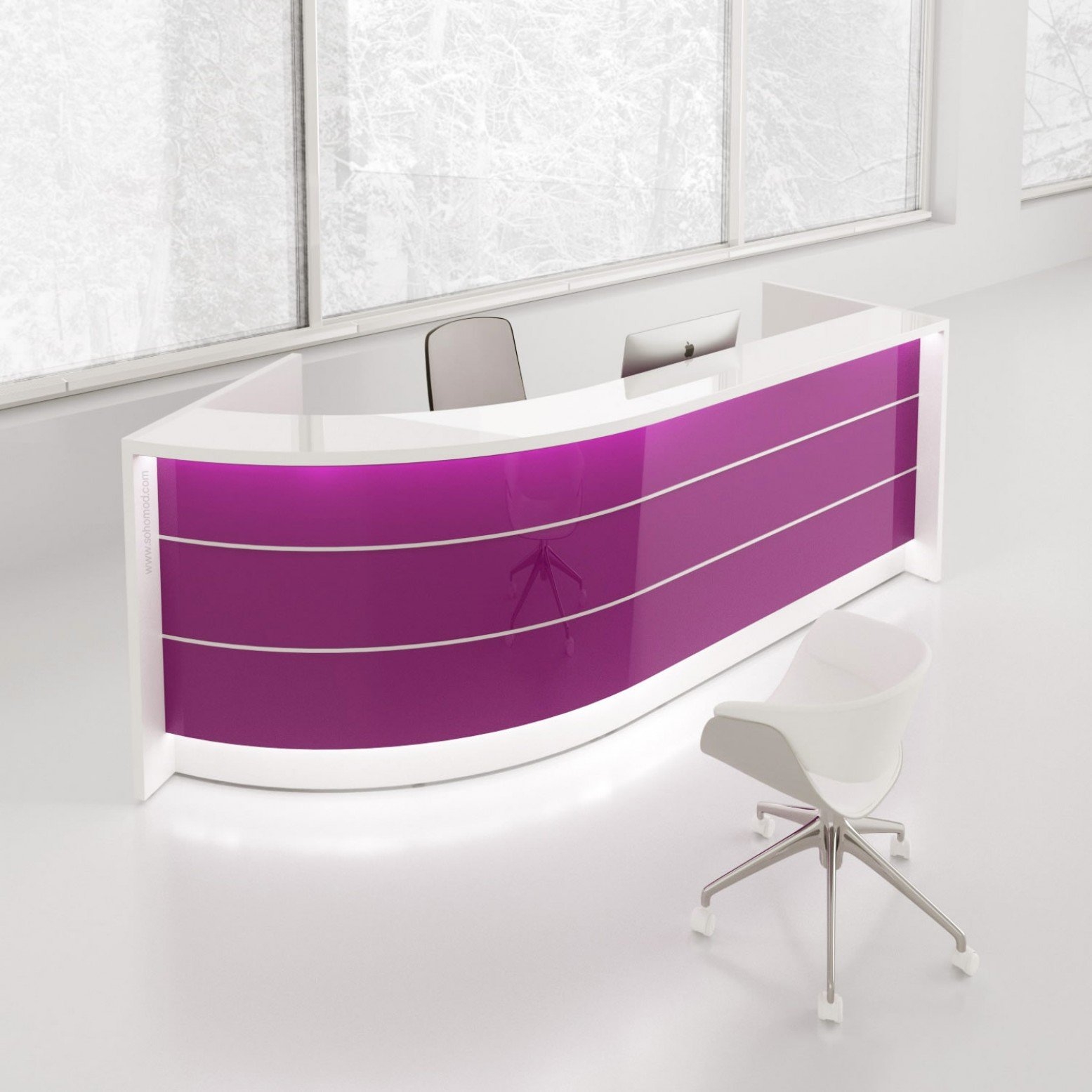 Valde 107" Curved Reception Desk in purple front