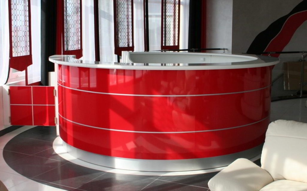 Curved Reception Desk by MDD in Red Matt