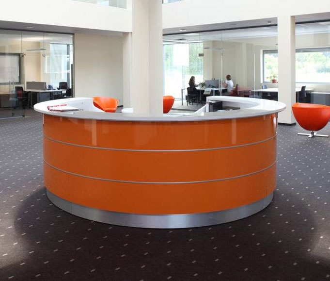 Valde 126" Curved Reception Desk by MDD in orange matt