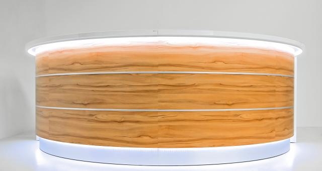 Curved Reception Desk by MDD in Natural Oak