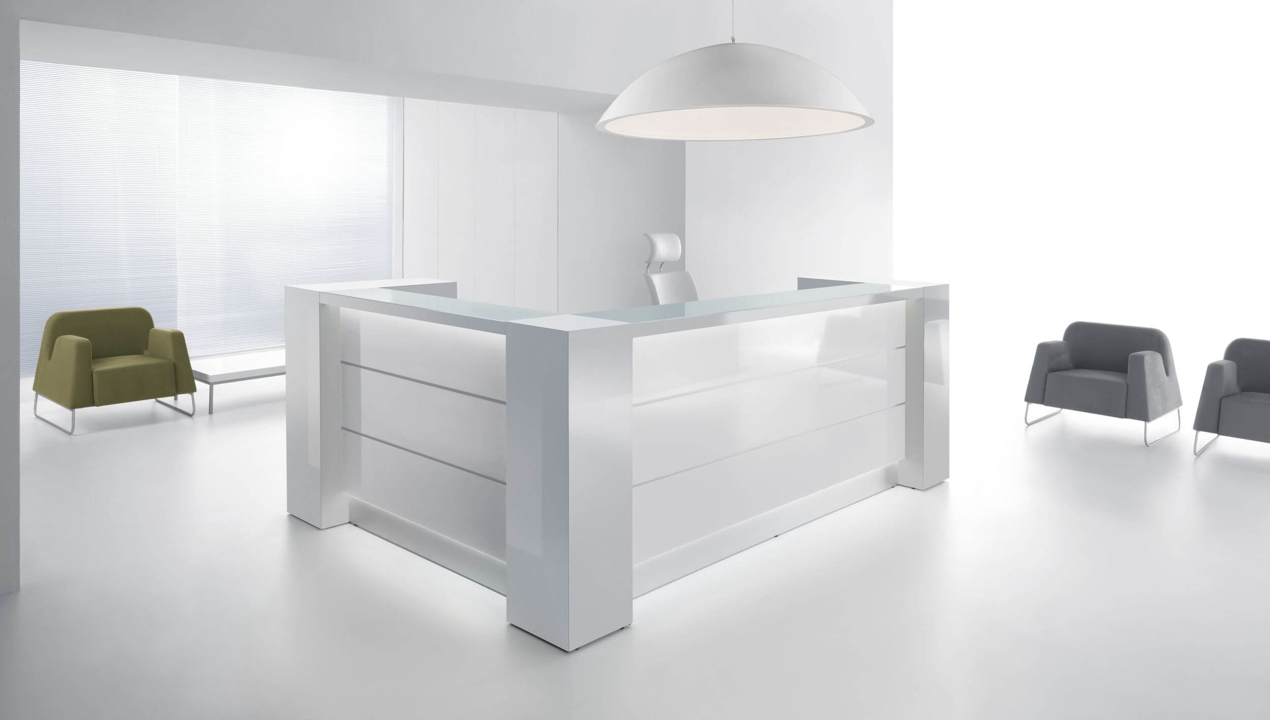Valde 86.9-inch x 86.9-inch Corner Reception Desk in white matt