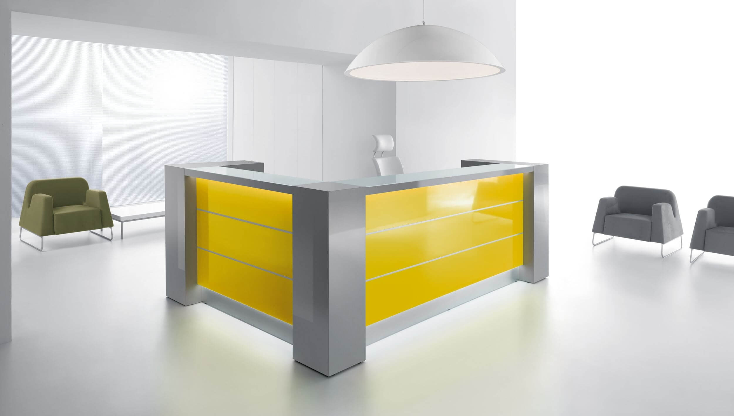 Valde 86.9-inch x 86.9-inch Corner Reception Desk in yellow matt