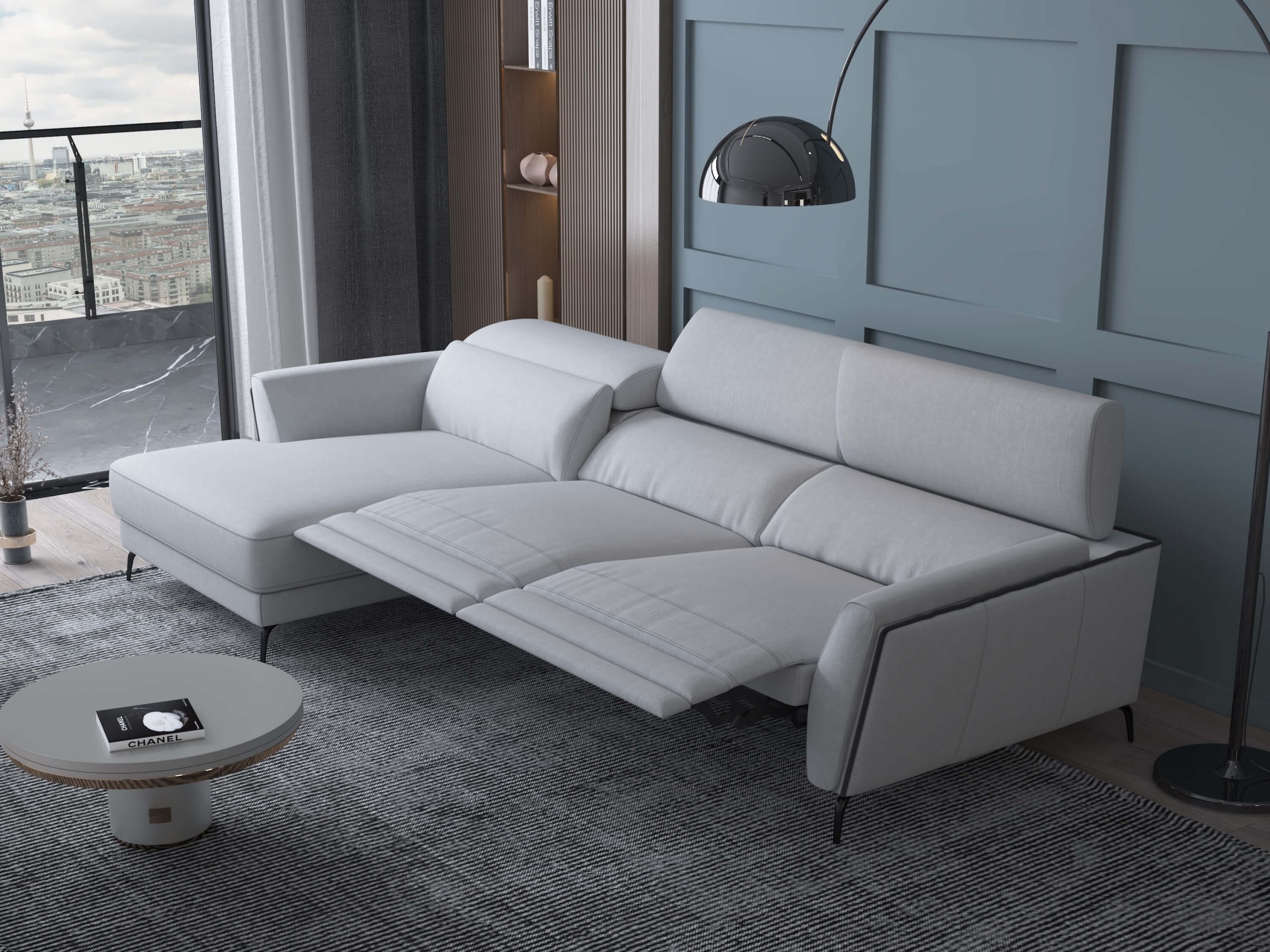 Valencia Microfiber Fabric L-Shaped Reclining Sectional Sofa w/Left Chaise