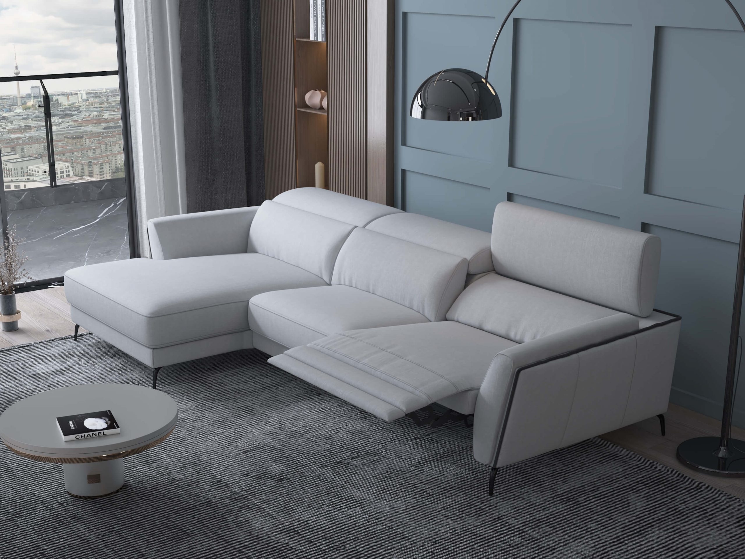 Valencia Microfiber Fabric L-Shaped Reclining Sectional Sofa w/Left Chaise