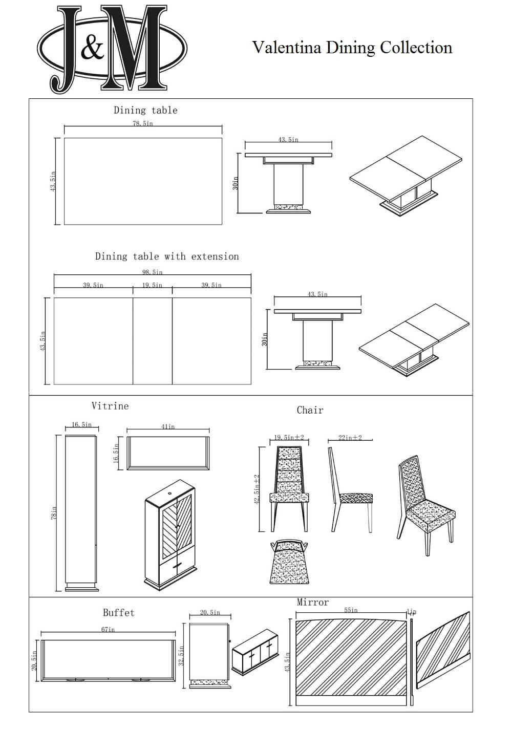 Valentina Modern Dining Room Set with Extendable Table