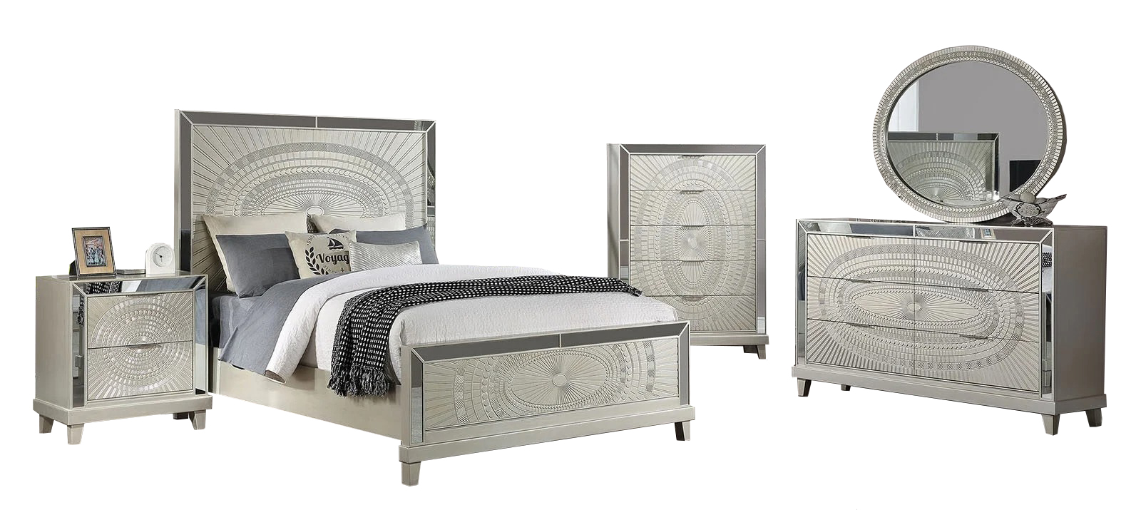 Valletta Polyresin/Mirror/Wood Panel Bedroom Set