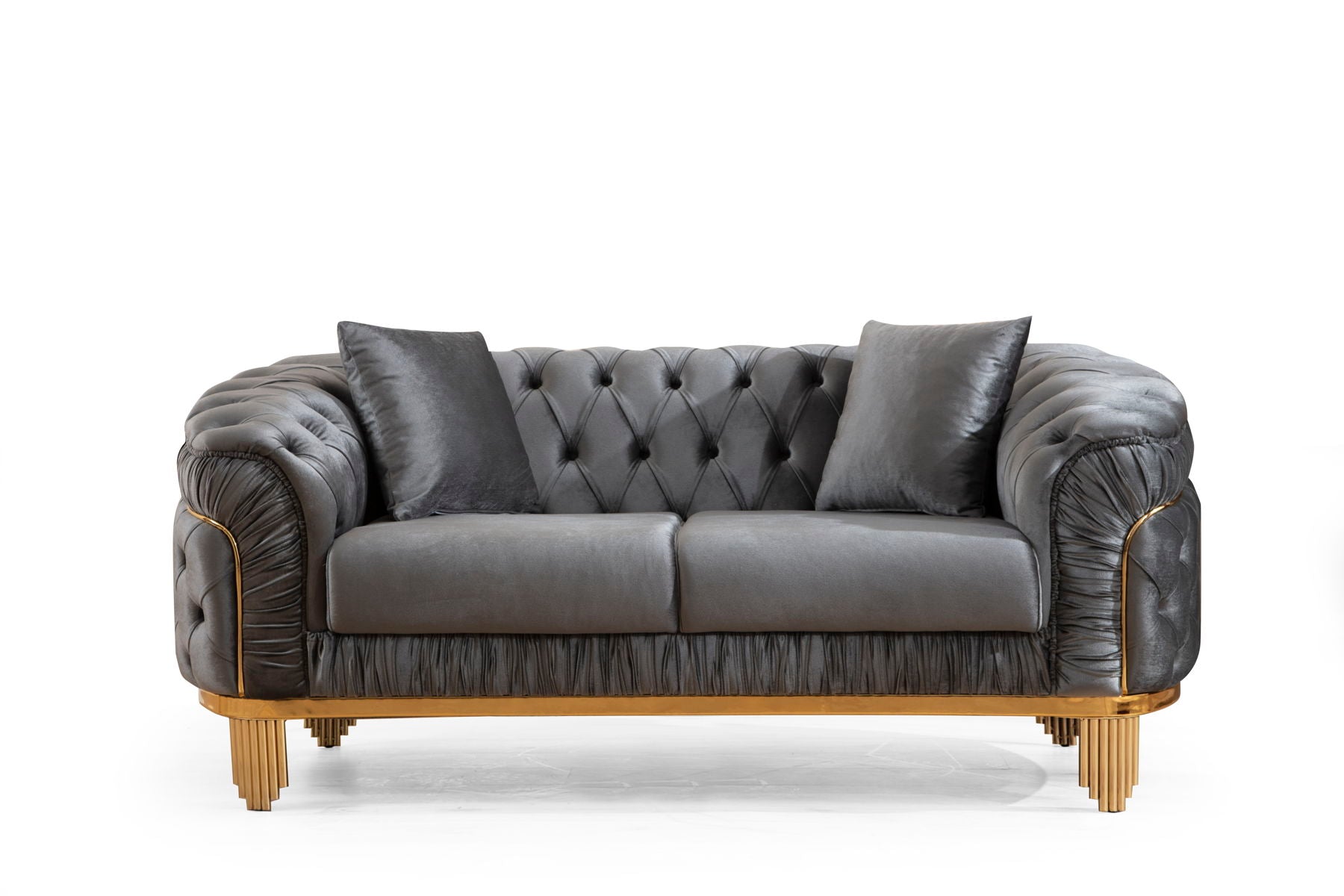 Vanessa Gray Velvet Fabric Button-Tufted Loveseat