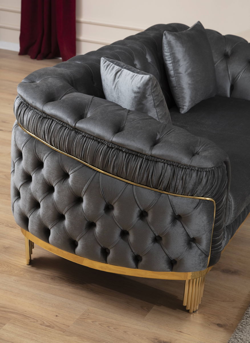 Deep Button Tufted Chesterfield Velvet Sofa with Scroll Arms