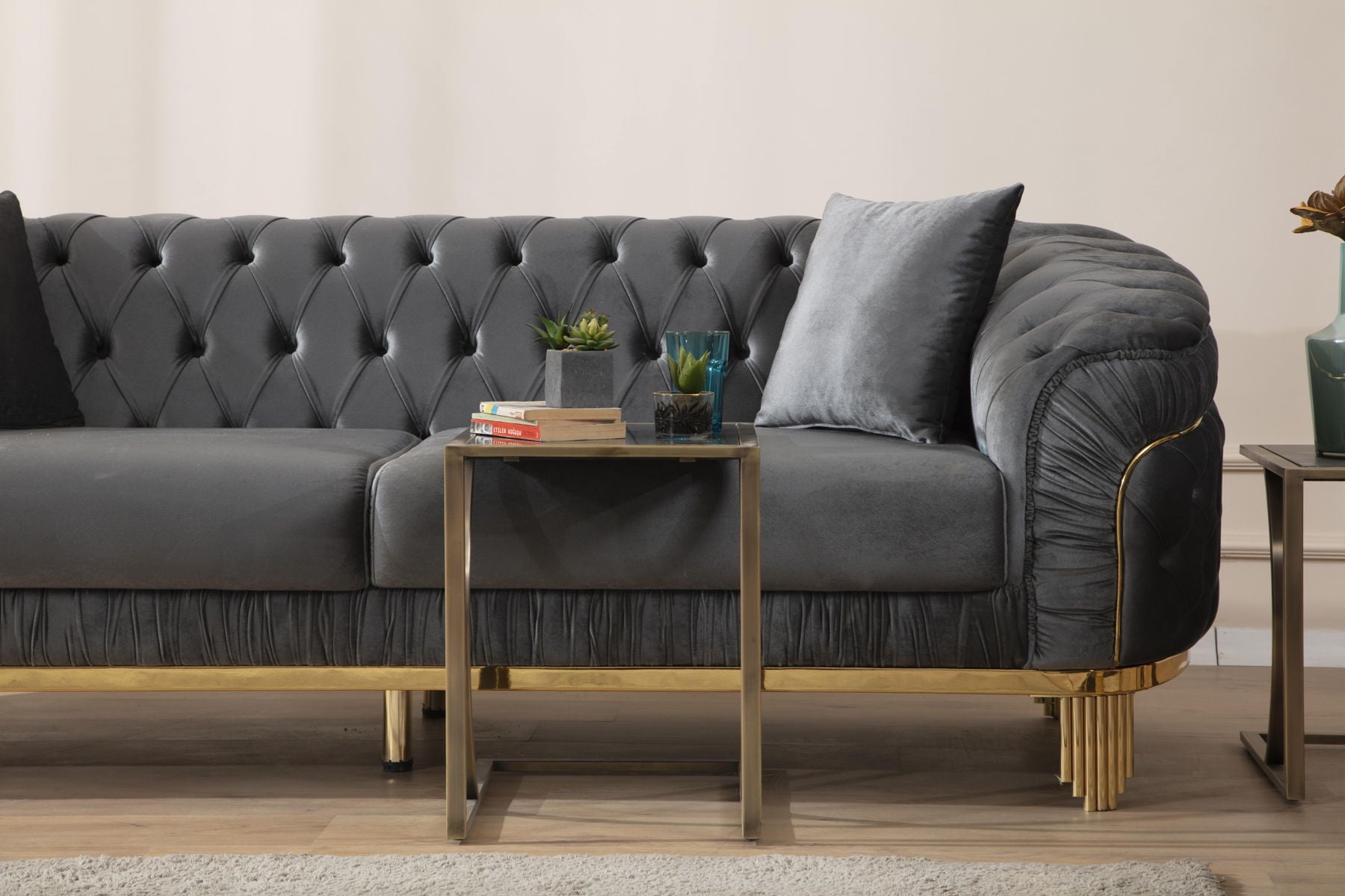 Modern Gray and Gold Sofa and Loveseat Set