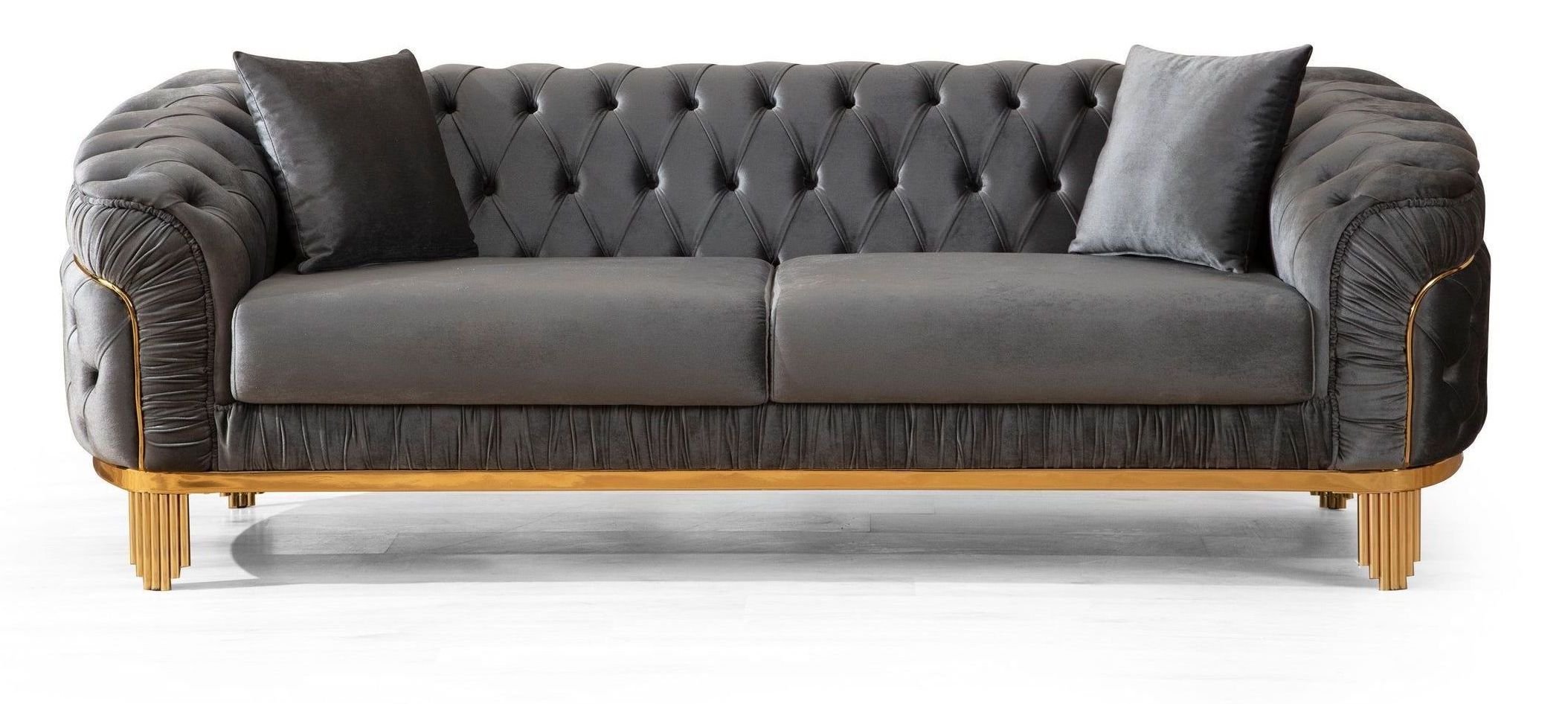 Vanessa Gray Velvet Fabric Button-Tufted Loveseat