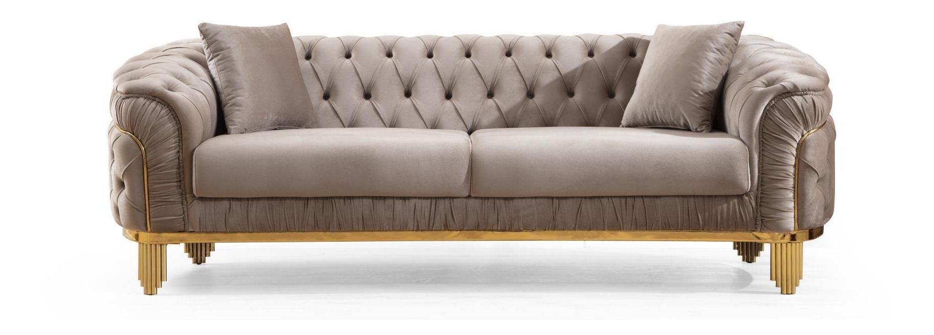 Vanessa Taupe Velvet Fabric Button-Tufted Loveseat