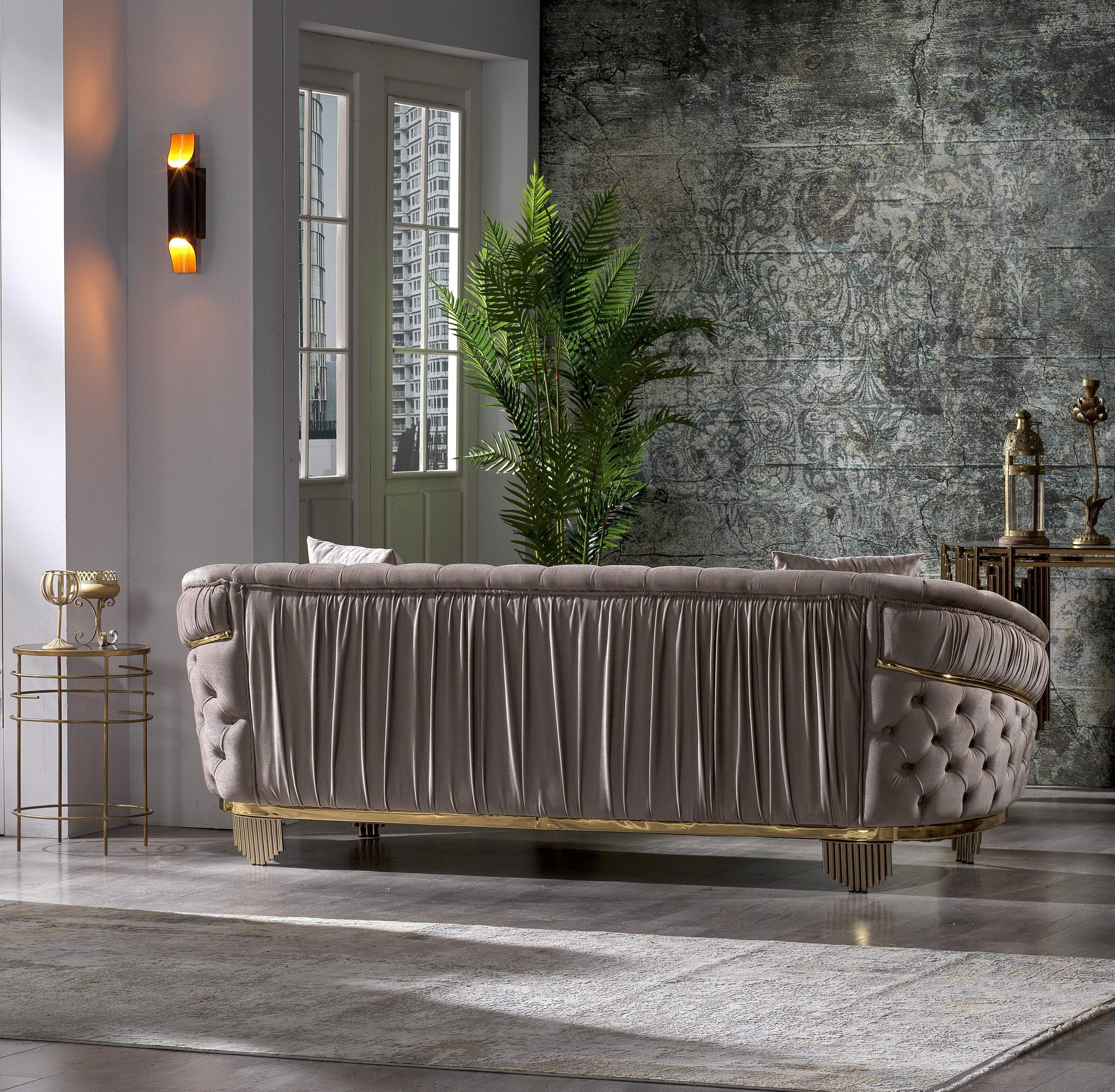 Vanessa Tufted Upholstery Sofa finished with Velvet Fabric in Taupe