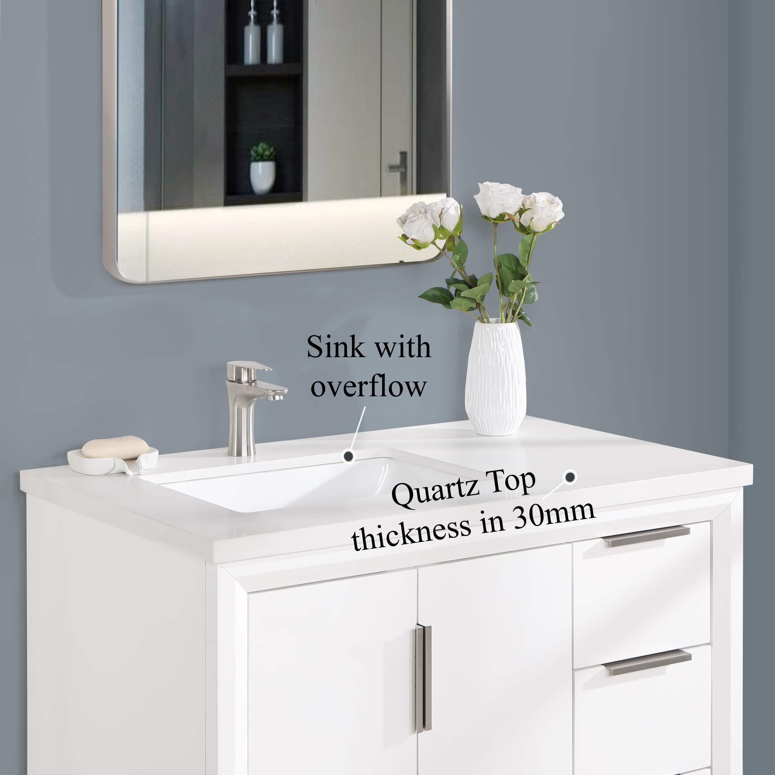 Valencia 36" Solid Wood Left Sink Free-standing Vanity with Quartz Countertop & Ceramic Sink